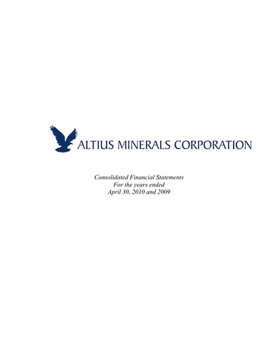 Thumbnail Altius Minerals Financial Statement fy2010