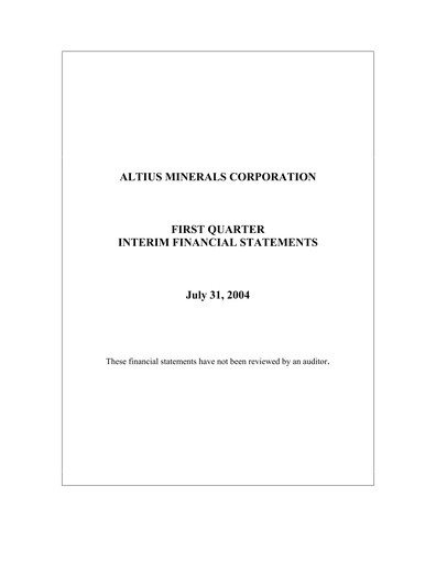 Vorschaubild Altius Minerals Quartalsbericht 2005-q1