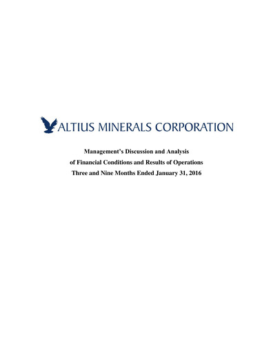 Thumbnail Altius Minerals Quarterly Report 2016-q3