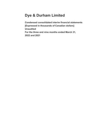 Vorschaubild Dye & Durham Finanzmitteilung 2022-q3