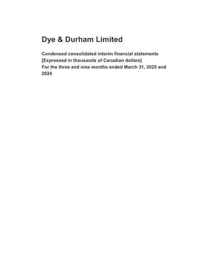 Thumbnail Dye & Durham Financial Statement 2025-q3