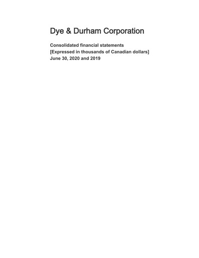 Thumbnail Dye & Durham Financial Statement fy2020