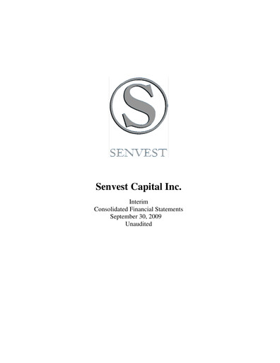 Thumbnail Senvest Capital Quarterly Report 2009-q3