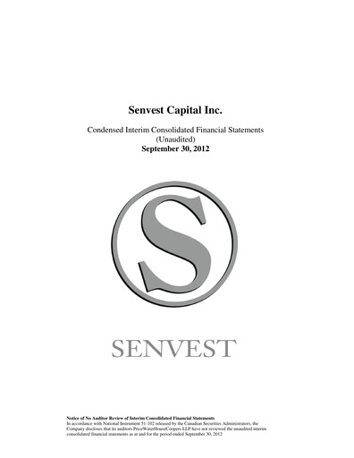 Thumbnail Senvest Capital Quarterly Report 2012-q3