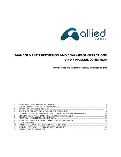 Vorschaubild Allied Gold Corporation Quartalsbericht 2023-q3
