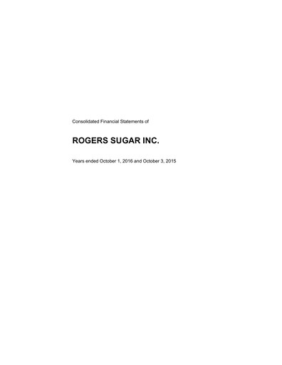 Thumbnail Rogers Sugar (Lantic) Financial Statement fy2016