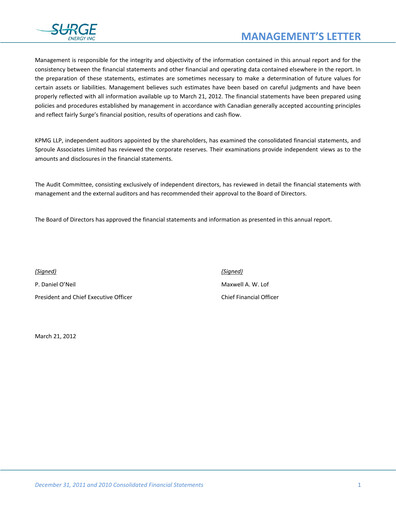 Thumbnail Surge Energy Financial Statement 2011
