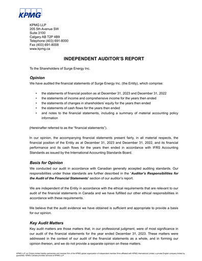 Thumbnail Surge Energy Financial Statement 2023