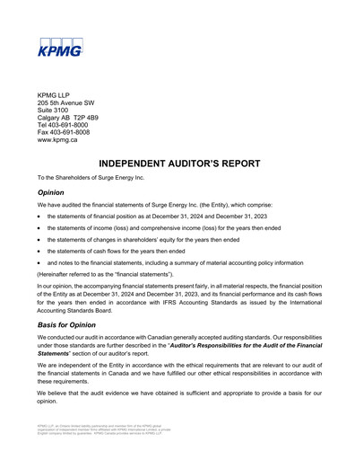 Thumbnail Surge Energy Financial Statement 2024