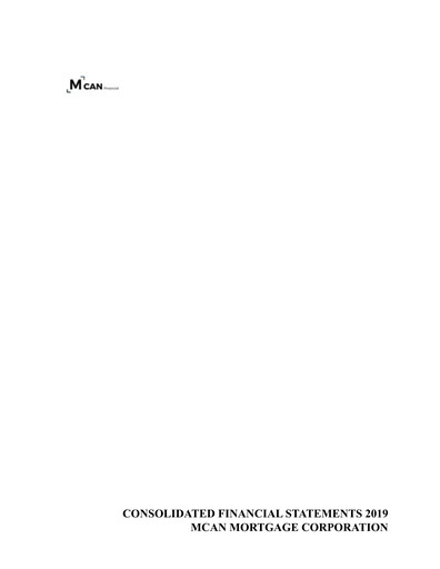Vorschaubild MCAN Mortgage Corporation Finanzmitteilung 2019