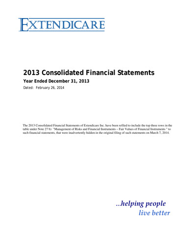 Thumbnail Extendicare Financial Statement 2013