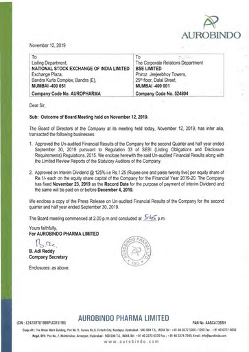 Thumbnail Aurobindo Pharma
 Quarterly Report 2019-q2