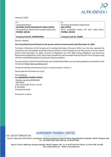 Thumbnail Aurobindo Pharma
 Quarterly Report 2024-q3