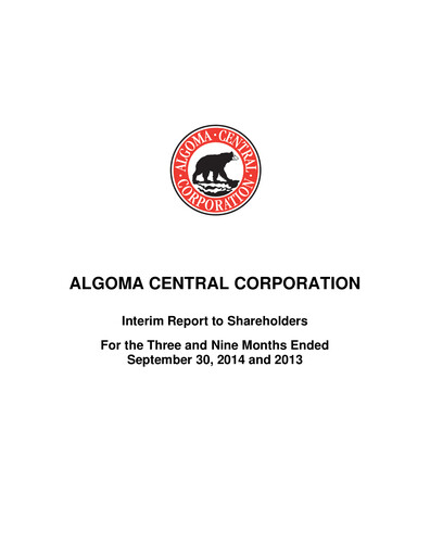 Thumbnail Algoma Central Corporation Quarterly Report 2014-q3