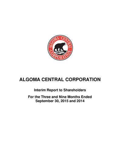 Thumbnail Algoma Central Corporation Quarterly Report 2015-q3