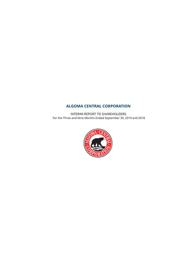 Thumbnail Algoma Central Corporation Quarterly Report 2019-q3