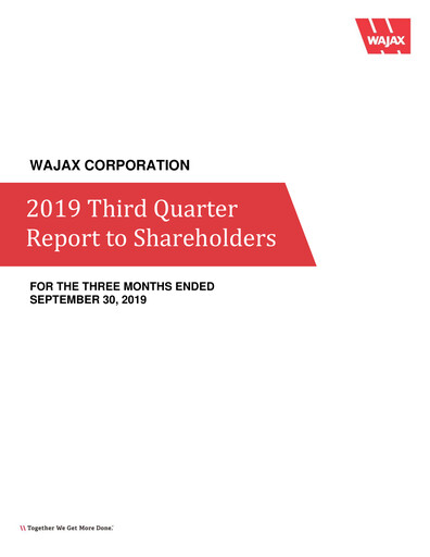 Thumbnail Wajax Corporation Quarterly Report 2019-q3