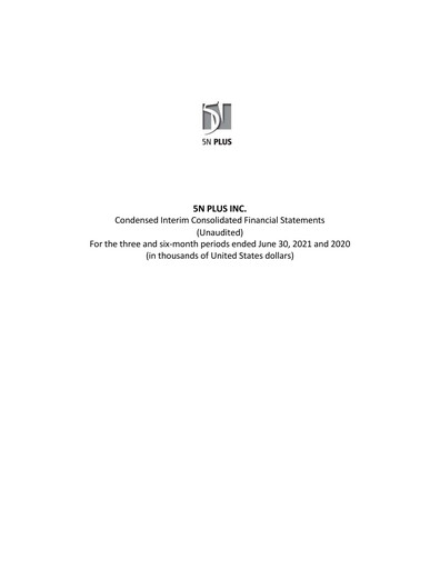 Miniature 5N Plus Bilan financier 2021-q2