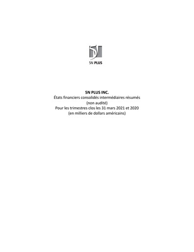 Miniature 5N Plus Bilan financier 2021-q1