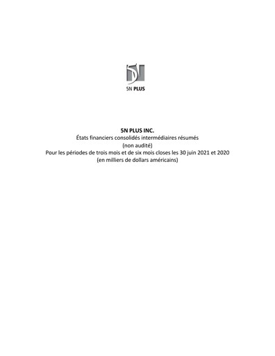 Miniature 5N Plus Bilan financier 2021-q2