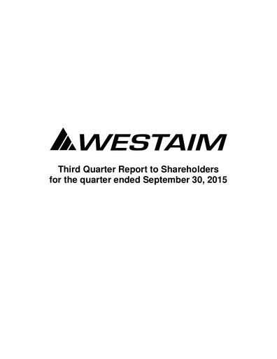 Thumbnail The Westaim Corporation Quarterly Report 2015-q3
