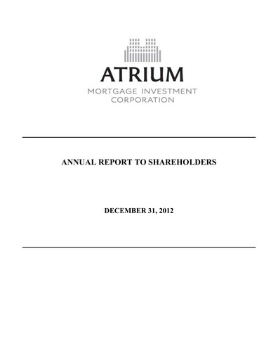 Thumbnail Atrium Mortgage Investment Annual Report 2012