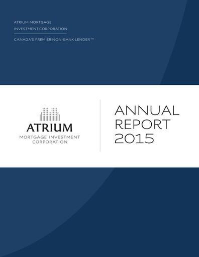 Thumbnail Atrium Mortgage Investment Annual Report 2015