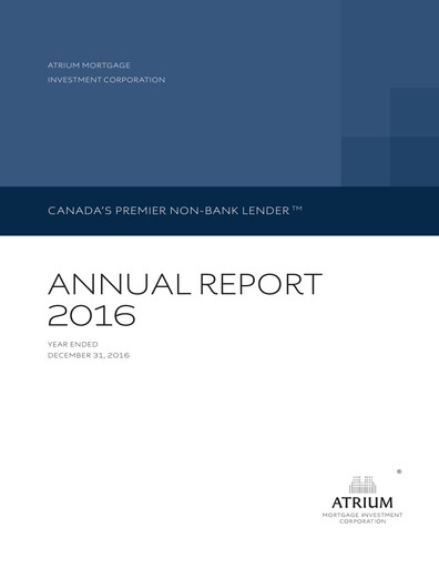 Thumbnail Atrium Mortgage Investment Annual Report 2016