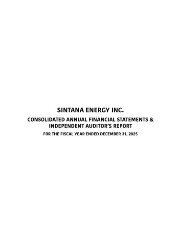 Miniature Sintana Energy Bilan financier 2025