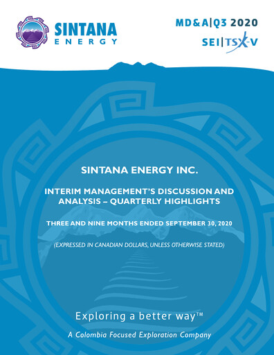 Thumbnail Sintana Energy Quarterly Report 2020-q3