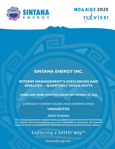 Thumbnail Sintana Energy Quarterly Report 2023-q3