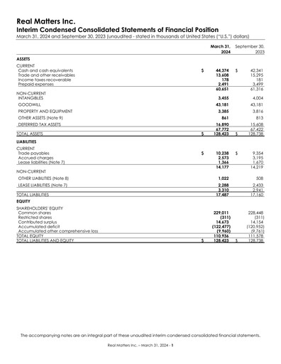 Miniature Real Matters Bilan financier 2024-q2