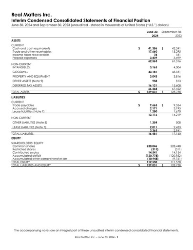 Miniature Real Matters Bilan financier 2024-q3