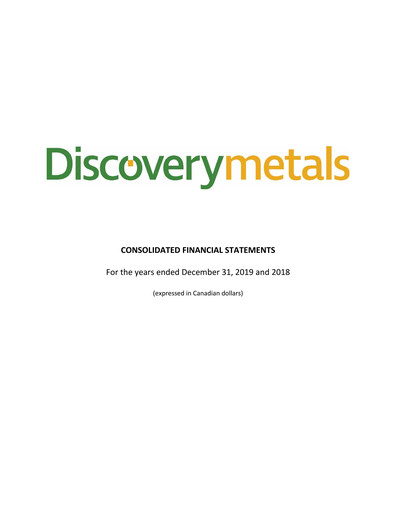 Thumbnail Discovery Silver Corp. Financial Statement 2019