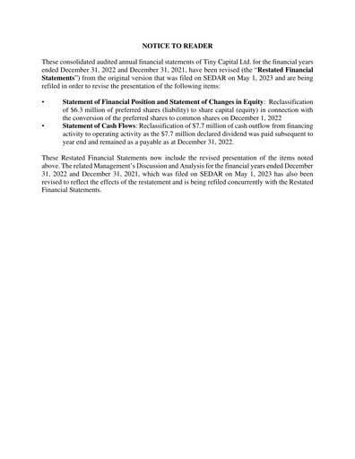 Thumbnail Tiny Ltd. Financial Statement 2022