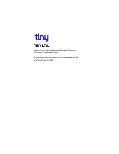 Thumbnail Tiny Ltd. Quarterly Report 2023-q3