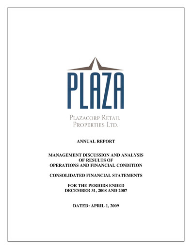 Thumbnail Plaza Retail REIT Annual Report 2008