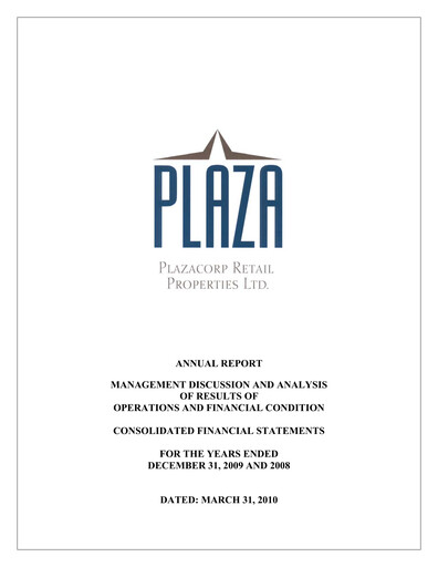 Thumbnail Plaza Retail REIT Annual Report 2009