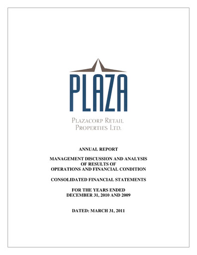 Thumbnail Plaza Retail REIT Annual Report 2010