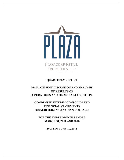 Thumbnail Plaza Retail REIT Quarterly Report 2011-q1