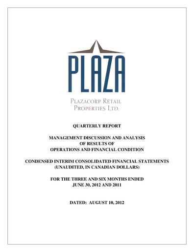Thumbnail Plaza Retail REIT Quarterly Report 2012-q2
