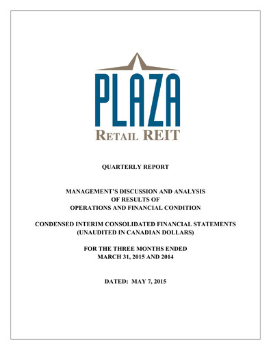 Thumbnail Plaza Retail REIT Quarterly Report 2015-q1