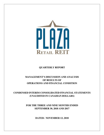 Thumbnail Plaza Retail REIT Quarterly Report 2018-q3