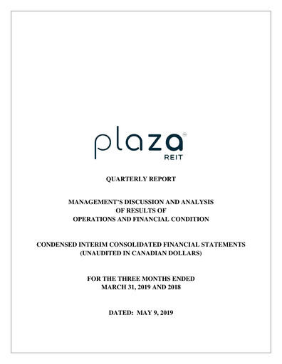 Thumbnail Plaza Retail REIT Quarterly Report 2019-q1