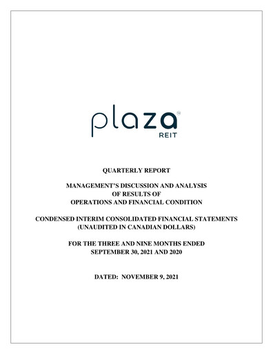 Thumbnail Plaza Retail REIT Quarterly Report 2021-q3
