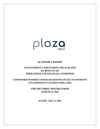 Thumbnail Plaza Retail REIT Quarterly Report 2022-q1