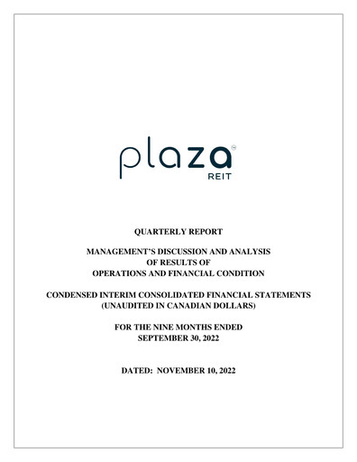 Thumbnail Plaza Retail REIT Quarterly Report 2022-q3