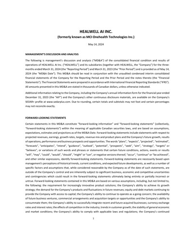 Miniature Healwell AI Rapport trimestriel 2024-q1