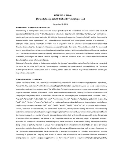 Miniature Healwell AI Rapport trimestriel 2024-q3