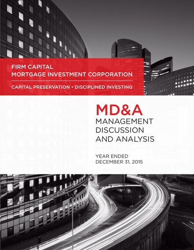 Miniature Firm Capital Mortgage Investment Corporation Rapport trimestriel 2015-q4